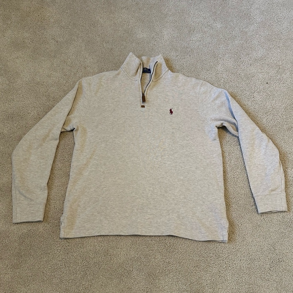 Polo Quarter Zip Beige Cotton Sweater Pullover Size Small